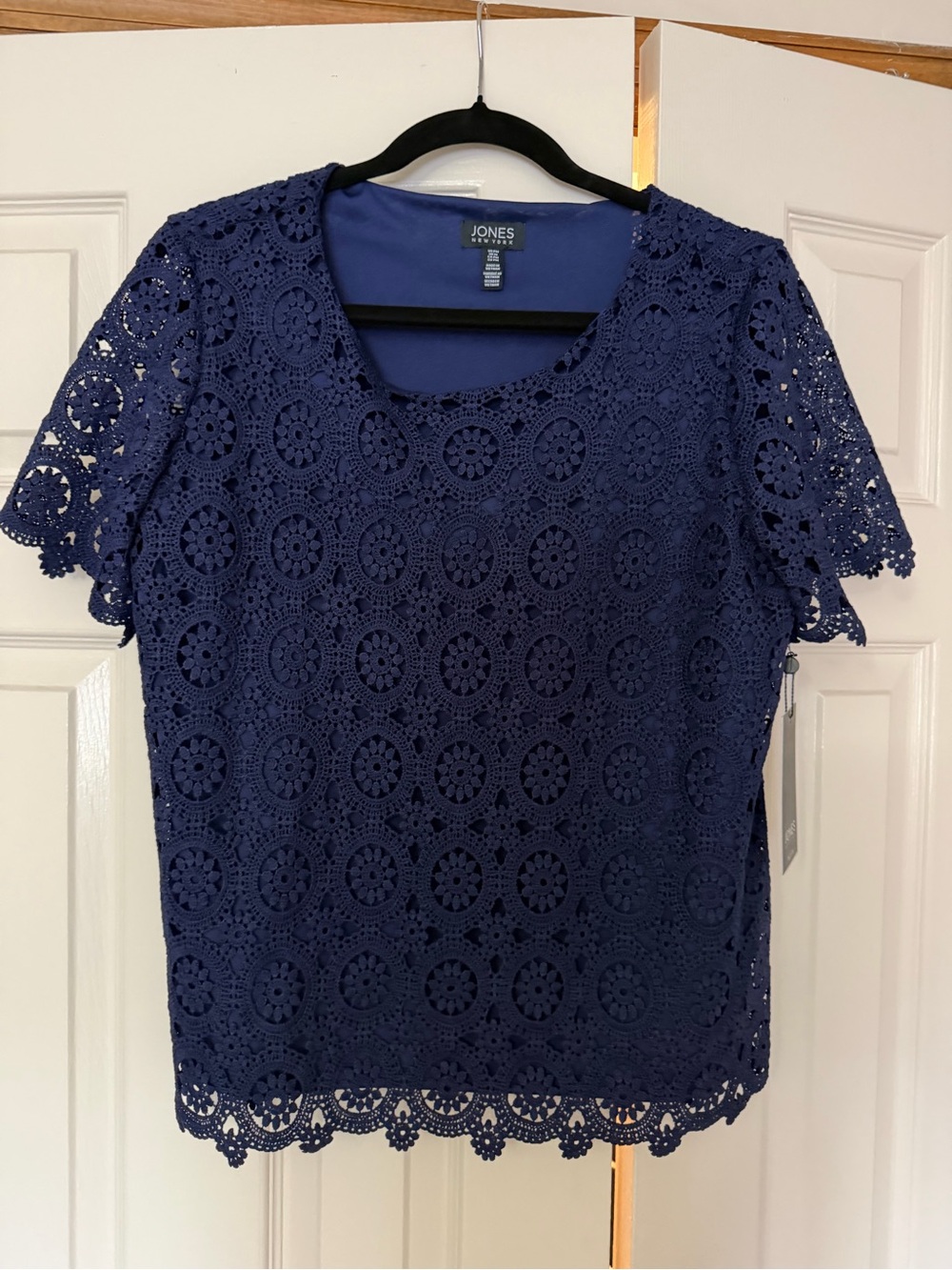 Jones New York Navy Crochet Lace Short-Sleeve Top NWT Petite M